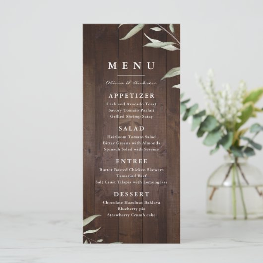 Elegant greenery barn county rustic bruiloft menu (Staand voorkant)