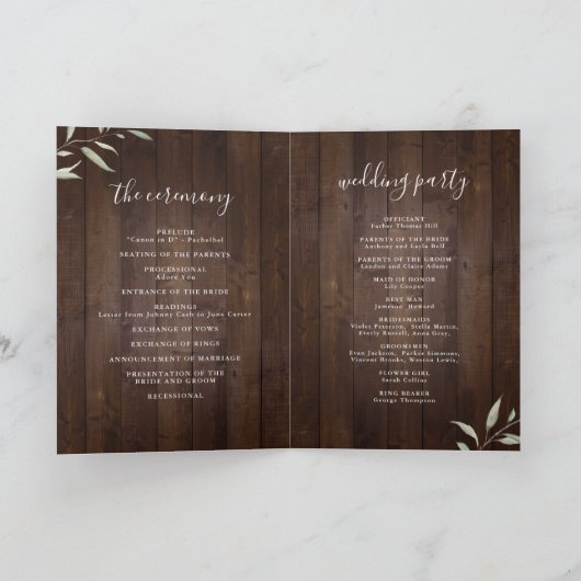 Elegant greenery barn county rustic bruiloft programma (Binnen)