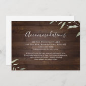 Elegant greenery barn wood rustic accommodaties informatiekaartje (Voorkant / Achterkant)