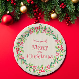 Elegant Greenery Berries Kerstmis Papieren Bordje
