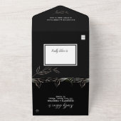 Elegant Greenery Black Botanical Weddenschap All In One Uitnodiging (Buitenkant)