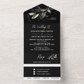 Elegant Greenery Black Botanical Weddenschap All In One Uitnodiging (Binnen)