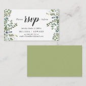 Elegant Greenery, Black, RSVP reageert, Antwoord Informatiekaartje (Voorkant / Achterkant)