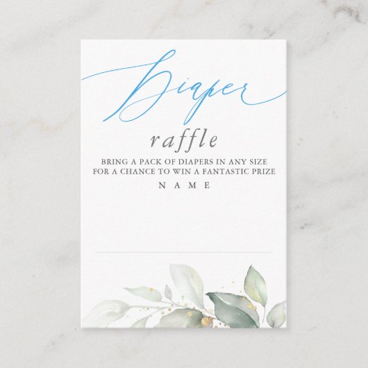 Elegant Greenery Blue Diaper Raffle Ticket Informatiekaartje (Voorkant)