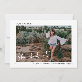 Elegant Greenery Boho Floral Graduation Party Invi Kaart