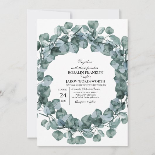 Elegant Greenery Botanical wedding Invitation card Kaart (Voorkant)