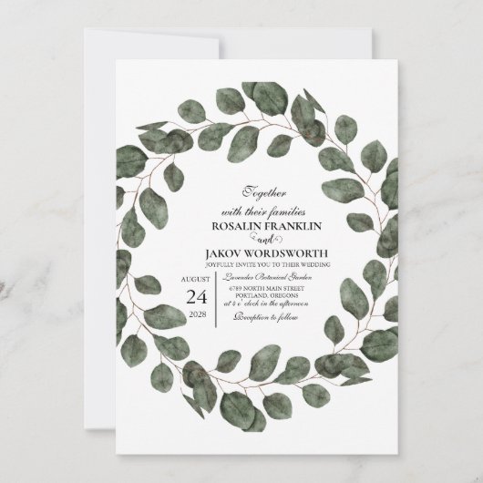 Elegant Greenery Botanical wedding Invitation card Kaart (Voorkant)