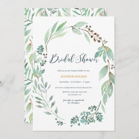 Elegant Greenery Bridal Shower Kaart (Voorkant / Achterkant)