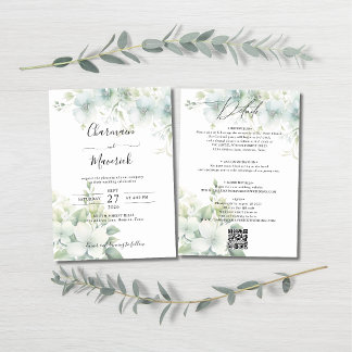 Elegant Greenery Budget QR code Wedding Kaart