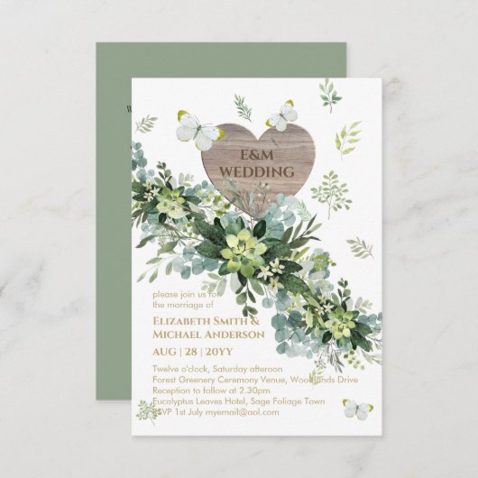 Elegant Greenery Butterflies Sage Foliage Wedding (Voorkant / Achterkant)