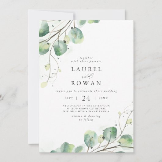 Elegant Greenery Casual huwelijksuitnodiging Kaart (Voorkant)