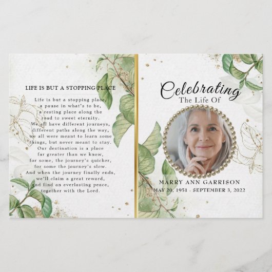 Elegant Greenery Celebration of Life Programme (Voorkant)