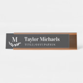 Elegant Greenery Charcoal White Monogram & Name Bureau Naambordje (Voorkant)