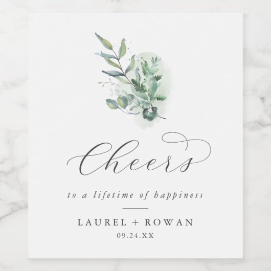 Elegant Greenery Cheers Wedding Wine Labels Wijn Etiket (Enkel label)
