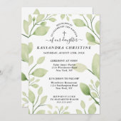 Elegant Greenery Christelijk Cross Invitation Kaart (Voorkant / Achterkant)
