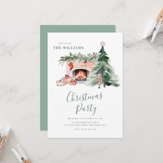 Elegant Greenery Christmas Party Invitation (Devant/Arrière en situation)