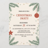 Elegant Greenery Christmas Party Invitation Card (Devant)