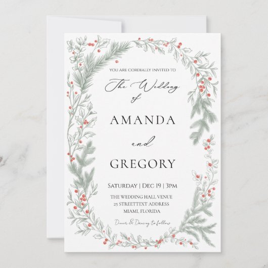 Elegant Greenery Christmas Wedding Photo Kaart (Voorkant)
