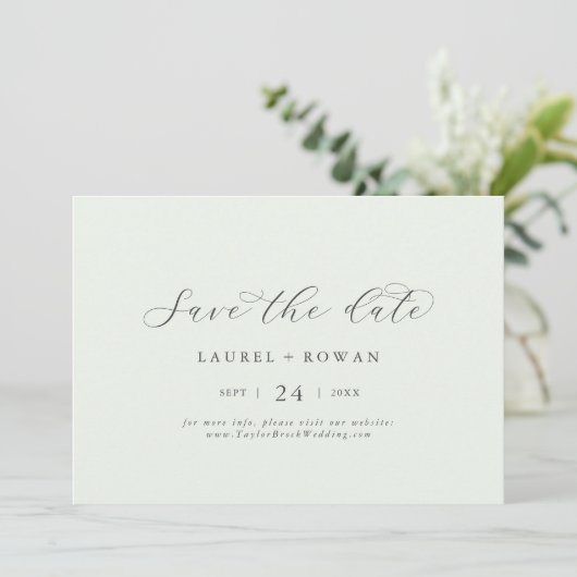 Elegant Greenery Coordinate Horizontal Save The Date (Staand voorkant)
