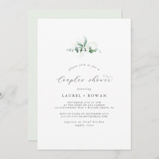 Elegant Greenery Couples Shower Invitation Kaart (Voorkant / Achterkant)