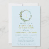 Elegant Greenery en Gold Foil Baptisme Commune Kaart (Voorkant)