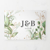 Elegant Greenery en Gold Wedding all in one Drieluik Uitnodiging (Cover)