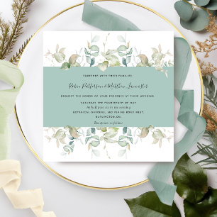 Elegant Greenery en Green Stipe, Square Wedding Kaart