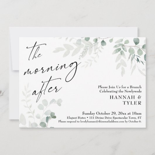 Elegant Greenery en Script de ochtend na Kaart (Voorkant)