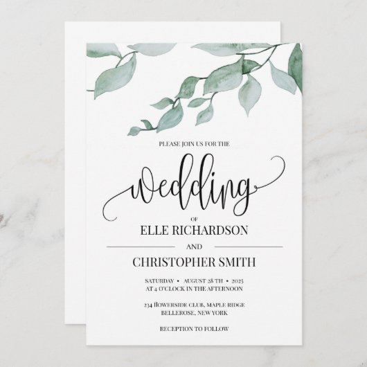 Elegant greenery eucalyptus boho rustige bruiloft kaart (Voorkant / Achterkant)