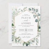 Elegant Greenery Eucalyptus Geometric Gold Wedding Kaart (Voorkant)