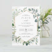 Elegant Greenery Eucalyptus Geometric Gold Wedding Kaart (Staand voorkant)