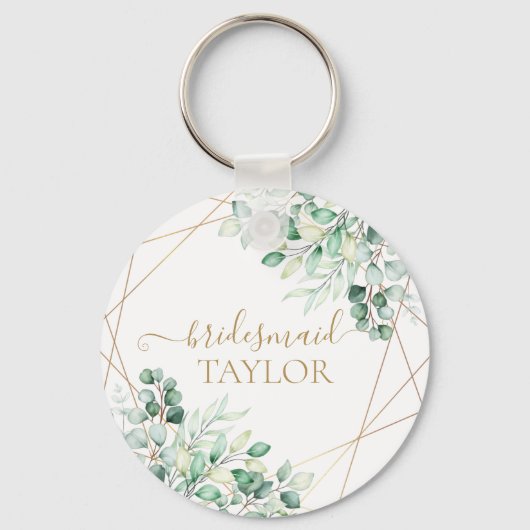 Elegant Greenery Eucalyptus Gold Bridesmaid Sleutelhanger (Voorkant)