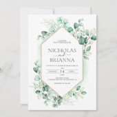 Elegant Greenery Eucalyptus Gold Rustic Wedding Kaart (Voorkant)