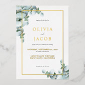 Elegant Greenery Eucalyptus Gold Wedding Folie Uitnodiging (Voorkant)