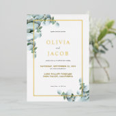 Elegant Greenery Eucalyptus Gold Wedding Folie Uitnodiging (Staand Voorkant)