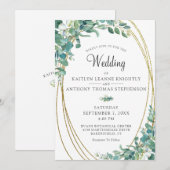 Elegant Greenery Eucalyptus Gold Wedding Kaart (Voorkant / Achterkant)