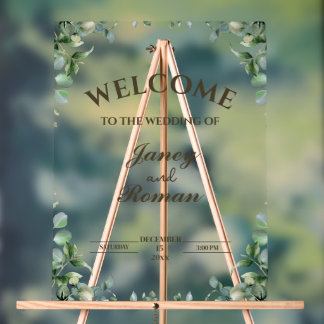 Elegant Greenery Eucalyptus Leaves Rustic Wedding Acryl Bord