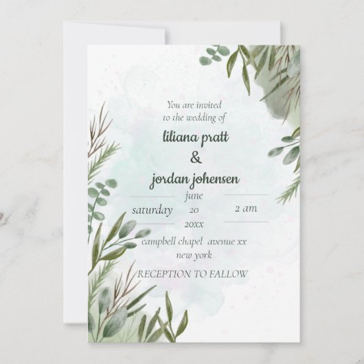 Elegant Greenery Eucalyptus Moss Sages Invitation Kaart (Voorkant)