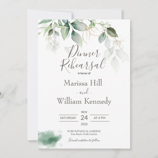 Elegant Greenery Eucalyptus Rehearsal Dinner Invit Kaart (Voorkant)