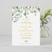 Elegant Greenery Eucalyptus Waterverf Wedding Folie Uitnodiging (Staand Voorkant)