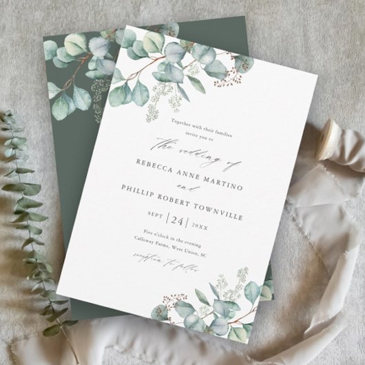 Elegant Greenery Eucalyptus Waterverf Wedding Kaart