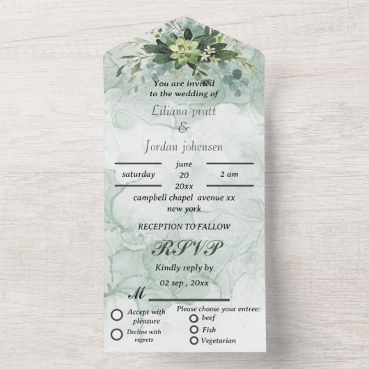 Elegant greenery eucalyptus WEDDING INVITATIONS All In One Uitnodiging (Binnen)