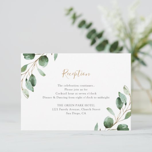 Elegant Greenery Eucalyptus Wedding Reception Informatiekaartje (Staand voorkant)