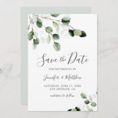 Elegant Greenery Eucalyptus Wedding Save The Date (Voorkant / Achterkant)