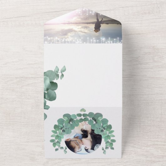 Elegant Greenery Eucalyptus Wreath Wedding All In One Uitnodiging (Buitenkant)