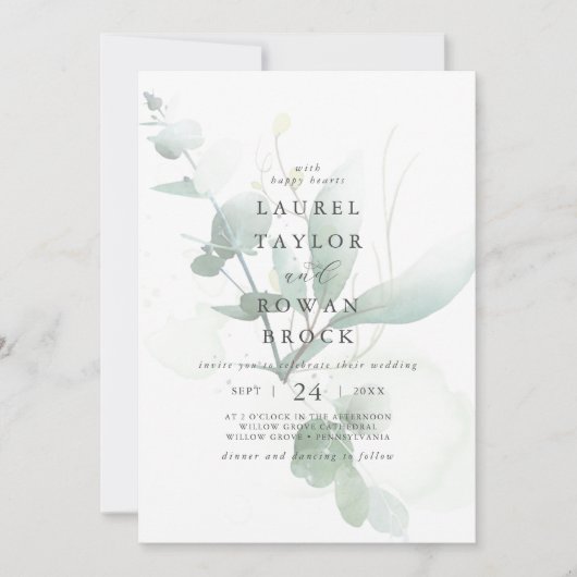 Elegant Greenery Faded Wedding Kaart (Voorkant)