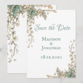 Elegant Greenery Floral Script Wedding Save The Date (Voorkant / Achterkant)