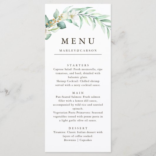 Elegant Greenery Foliage Wedding Dinner Menu (Voorkant)