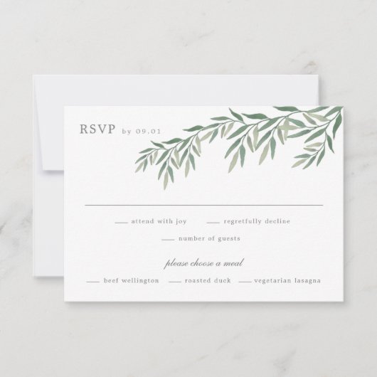 Elegant Greenery Foliage Wedding RSVP Kaartje (Voorkant)