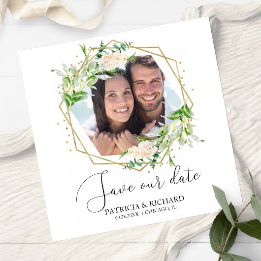 Elegant Greenery Foto Wedding Save the Date
